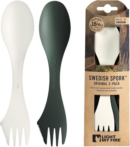 Light My Fire Spork Original 2-Pack 3-in-1 Camping Spoon Fork Knife Combo Reusable Travel & Camping Utensils Lunch Spork Outdoor Backpacking Hiking Picnic Utensil BPA Free, HazyBlue/DustyPink in Kuwait