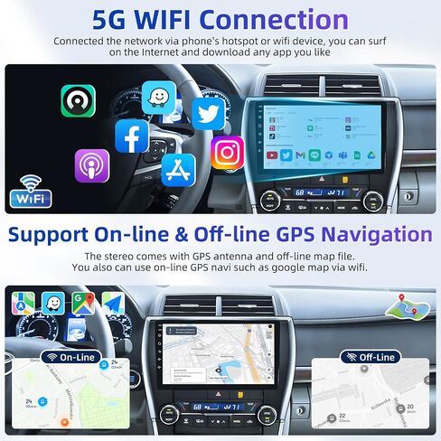 8 Core Car Radio for Toyota Camry 2015 2016 2017 - Upgrade Car Stereo 5GWIFI with Wireless CarPlay Android Auto Bluetooth5.0 AM/FM SWC GPS Navigation Backup Camera in Kuwait