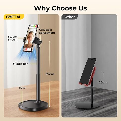 Desktop Phone Stand, Adjustable Height & Angle Holder - Night Black in Kuwait