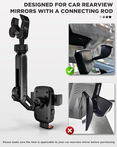 IPOW Rearview Mirror Phone Holder for Car 360°Rotatable and Retractable, Auto Clamp Car Phone Mount with Multi-Angle Adjustment Compatible with All 4-7 Inch Phones in Kuwait