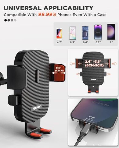 IPOW Rearview Mirror Phone Holder for Car 360°Rotatable and Retractable, Auto Clamp Car Phone Mount with Multi-Angle Adjustment Compatible with All 4-7 Inch Phones in Kuwait