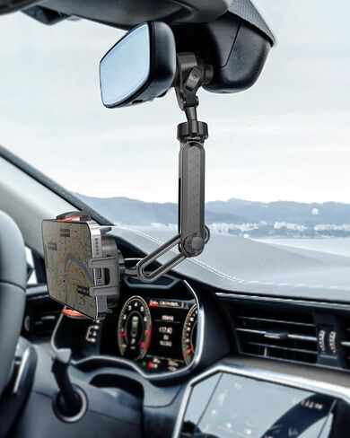 IPOW Rearview Mirror Phone Holder for Car 360°Rotatable and Retractable, Auto Clamp Car Phone Mount with Multi-Angle Adjustment Compatible with All 4-7 Inch Phones in Kuwait