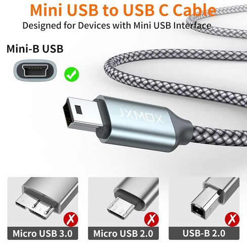 JXMOX USB C to Mini USB Cable,(3.3ft 2-Pack) Mini USB to Type C Cable Charging Cord for GoPro Hero 3+, PS3 Controller, MP3 Player, Dash Cam, Digital Camera, GPS Receiver, PDAs and More Mini B Devices in Kuwait