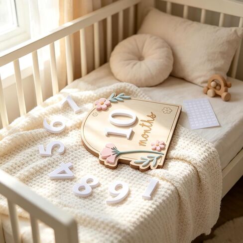 Wooden Wildflower Baby Monthly Milestone Markers Disc, Rustic Wildflower Milestone Sign,Wooden 3D Milestone Cards for Photos, 1-12 Months Interchangeable Monthly Milestone Sign in Kuwait