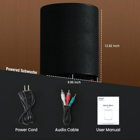 LITTOAK Powered Subwoofer, 6.5’’ Sub with DSP, Up to 100 Watts Home Theater Subwoofers, Down-Firing Subs, Class-D Amp, 40-250Hz, Auto On/Off, Low Pass dial, Phase Switch, Big Bass, Black in Kuwait