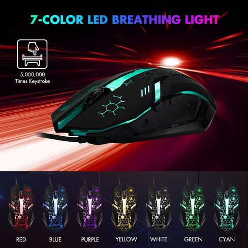 CHONCHOW Gaming Keyboard and Mouse Combo, USB Wired Rainbow Backlit in Saudi Arabia