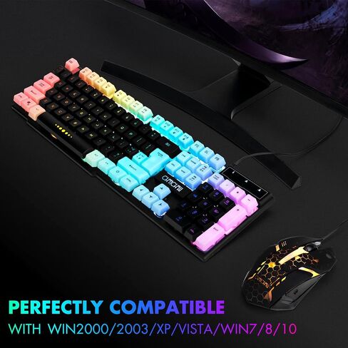 CHONCHOW Gaming Keyboard and Mouse Combo, USB Wired Rainbow Backlit in Saudi Arabia