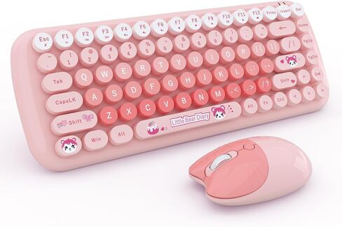 Candy Mini Wireless 2.4G USB Keyboard Mouse Set Round Keycap Multi-Colour Cute Lovely for Girls 84 Key (Multicolor Pink)… in Kuwait