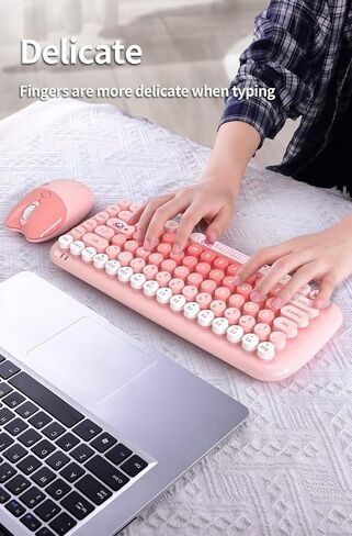 Candy Mini Wireless 2.4G USB Keyboard Mouse Set Round Keycap Multi-Colour Cute Lovely for Girls 84 Key (Multicolor Pink)… in Kuwait