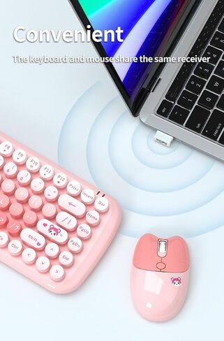 Candy Mini Wireless 2.4G USB Keyboard Mouse Set Round Keycap Multi-Colour Cute Lovely for Girls 84 Key (Multicolor Pink)… in Kuwait