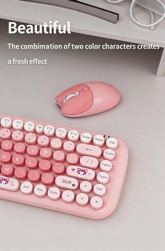 Candy Mini Wireless 2.4G USB Keyboard Mouse Set Round Keycap Multi-Colour Cute Lovely for Girls 84 Key (Multicolor Pink)… in Kuwait