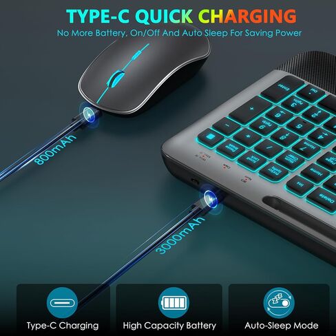 JOYACCESS Silent RGB Backlit Wireless Keyboard Mouse Set, Rechargeable 3000mAh Keyboard, Ergonomic Wrist Rest, 2.4G USB‑A/C, for PC Mac Laptop Office - Space Gray in Kuwait