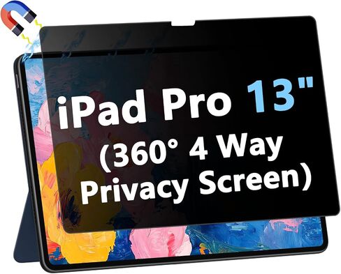 4-Way 360° Magnetic Privacy Screen for iPad Pro 13 Inch (M4 2024/M5 2025, 7th/8th Generation), Removable Anti Blue Glare Light Spy Filter, HD Crystal Clear, High Sensitive, Black Security Screen Protector in Kuwait