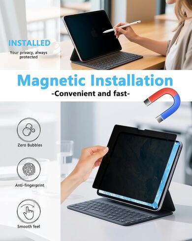 4-Way 360° Magnetic Privacy Screen for iPad Pro 13 Inch (M4 2024/M5 2025, 7th/8th Generation), Removable Anti Blue Glare Light Spy Filter, HD Crystal Clear, High Sensitive, Black Security Screen Protector in Kuwait