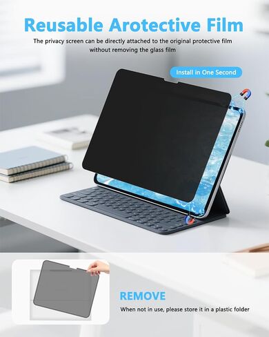 4-Way 360° Magnetic Privacy Screen for iPad Pro 13 Inch (M4 2024/M5 2025, 7th/8th Generation), Removable Anti Blue Glare Light Spy Filter, HD Crystal Clear, High Sensitive, Black Security Screen Protector in Kuwait