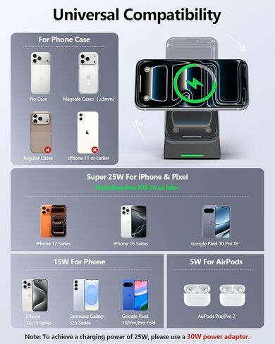 NANAMI 25W Magnetic Wireless Charger Stand with 30W PD Adapter for iPhone in Saudi Arabia