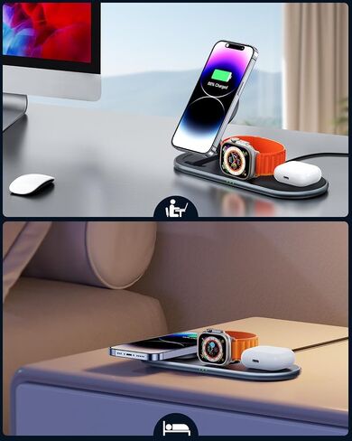 JARGOU 3 in 1 Charging Station for Apple with Magsafe Charger Stand with Apple Charging Station for iPhone 17 16e 16 15 14 13 12, for iWatch, for AirPods 2/3/4/Pro/Pro 2/Pro 3 Foldable in Kuwait
