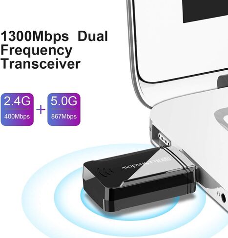 Blueshadow AC1300 USB WiFi Adapter - 2.4G/5G Dual Band Wireless Network Adapter for Desktop Computers PC, MU-MIMO WiFi Dongle, USB 3.0, Supports Windows 11, 10, 8.1, 8, 7, XP/MAC OS 10.5-10.15 in Kuwait