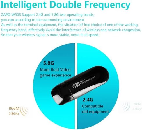 JAPOO RTL8812AU 1200M Wireless USB WiFi Adapter for Desktop PC and Laptop,Dual Band 5.8G/2.4G WiFi Adapter,Supports Win7/8/10/11/Linux/Ubuntu Kali Mint Debian Kubuntu Mate Zorin PureOS Raspberry Pi in Kuwait