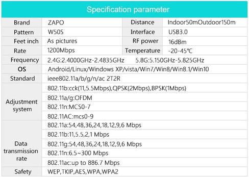 JAPOO RTL8812AU 1200M Wireless USB WiFi Adapter for Desktop PC and Laptop,Dual Band 5.8G/2.4G WiFi Adapter,Supports Win7/8/10/11/Linux/Ubuntu Kali Mint Debian Kubuntu Mate Zorin PureOS Raspberry Pi in Kuwait