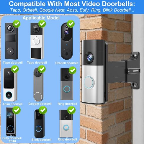 Adjustable 2" to 4.7" Doorbell Extender Mount for Ring Newest 2026 Battery/Blink/Tapo/Orbitell Video Doorbell, Universal Doorbell Angle Camera Mount, Brick Wall Mounting Bracket Holder for Wider View in Kuwait