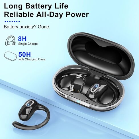Open Ear Ear buds, Bluetooth 5.4 Wireless Earbuds, 50H, Air Conduction Headphones, HD Stereo Bass Over Ear Earphones with Earhooks, Ultra-Comfort Secure Fit, IPX7 Waterproof Headset for Working Sports in Kuwait