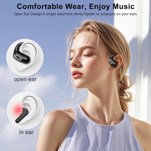 Open Ear Ear buds, Bluetooth 5.4 Wireless Earbuds, 50H, Air Conduction Headphones, HD Stereo Bass Over Ear Earphones with Earhooks, Ultra-Comfort Secure Fit, IPX7 Waterproof Headset for Working Sports in Kuwait