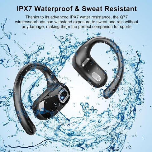 Open Ear Ear buds, Bluetooth 5.4 Wireless Earbuds, 50H, Air Conduction Headphones, HD Stereo Bass Over Ear Earphones with Earhooks, Ultra-Comfort Secure Fit, IPX7 Waterproof Headset for Working Sports in Kuwait