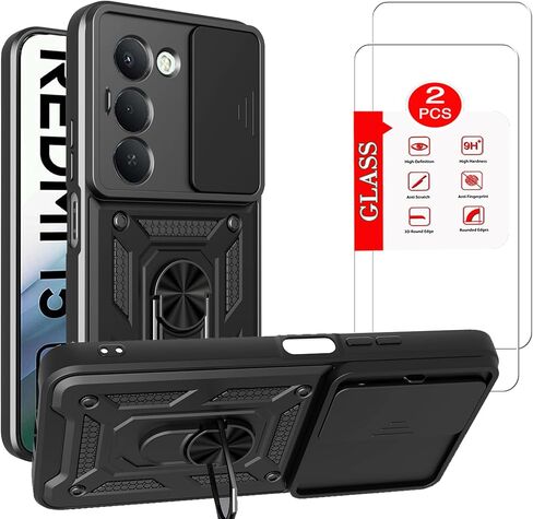 for Xiaomi Redmi A5 4G Case with [2 Pack] Tempered Glass Screen Protector, for Xiaomi Redmi A5 Case [Military-Grade] Protective，with Lens Protects Magnetic Kickstand Mount Holder Black in Kuwait