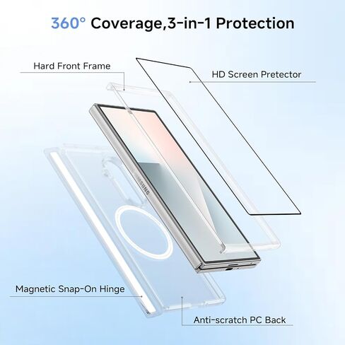 BENKS for Samsung Galaxy Z Fold 7 Case with Screen Protector & Hinge Protection, Magnetic Clear Phone Case, Anti Yellowing Shockproof Protective Bumper Transparent Cell Cover, Crystal Grand Combo in Kuwait