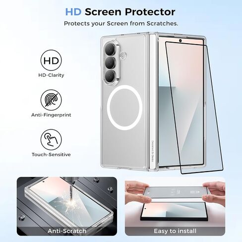 BENKS for Samsung Galaxy Z Fold 7 Case with Screen Protector & Hinge Protection, Magnetic Clear Phone Case, Anti Yellowing Shockproof Protective Bumper Transparent Cell Cover, Crystal Grand Combo in Kuwait