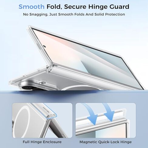 BENKS for Samsung Galaxy Z Fold 7 Case with Screen Protector & Hinge Protection, Magnetic Clear Phone Case, Anti Yellowing Shockproof Protective Bumper Transparent Cell Cover, Crystal Grand Combo in Kuwait
