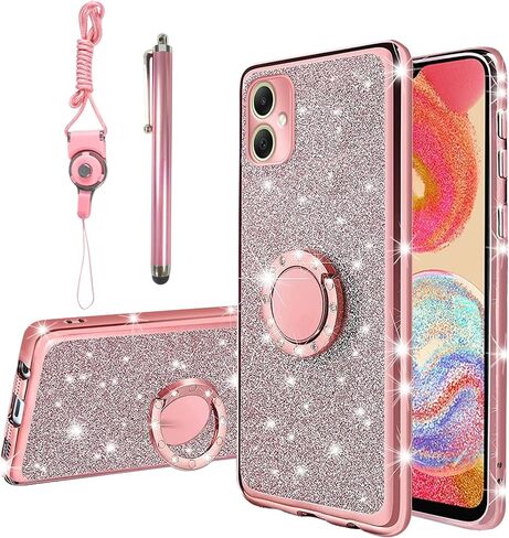 for Samsung A16 5G Case, Galaxy A16 Case for Women Glitter Soft TPU Luxury Crystal Butterfly Heart Floral Protective Cover with Ring Kickstand+Strap for A16 5G (Rose Gold) in Kuwait