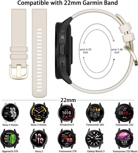 22mm Silicone Band Compatible with Venu 4 45mm/Venu 3/Venu 2, Soft Waterproof Sports Replacement Strap for Vivoactive 4/Forerunner 265/255/745 for Men Women in Kuwait
