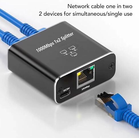 Gigabit 1000Mbps RJ45 Ethernet Splitter 1-Port to 2-Port Network Adapter Shares 2 Devices with USB Power Cable Compatible with Cat5 Cat5e Cat6 Cat7 Cables for Router Modem Extension in Saudi Arabia