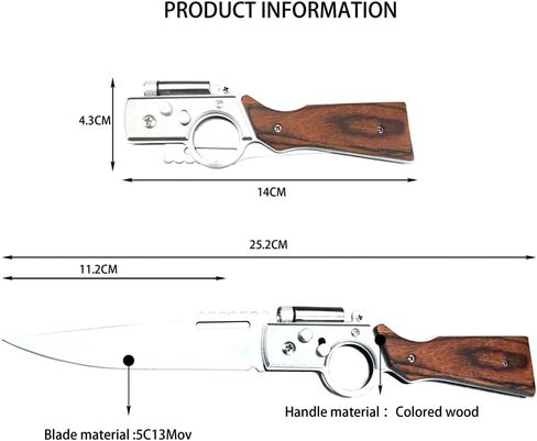 10 inch AK47 Manual Open Folding Pocket Knife With LED Light,Stainless Steel Blade, Wooden handle, EDC Knives for Hiking,Outdoor, Camping, Gift Nylon Sheath in Kuwait