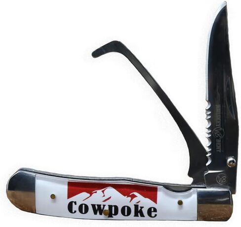 WHISKEY BENT HAT CO. Trapper Folding Pocket Knife with Hoofpick 4.125" Closed Length 440C Stainless Steel Blades (Tooled Country) in Kuwait