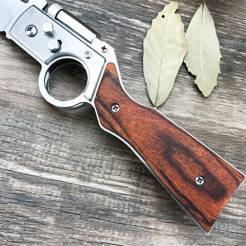 10 inch AK47 Manual Open Folding Pocket Knife With LED Light,Stainless Steel Blade, Wooden handle, EDC Knives for Hiking,Outdoor, Camping, Gift Nylon Sheath in Kuwait