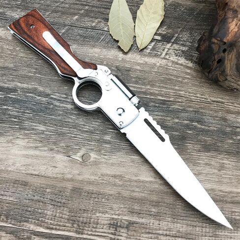 10 inch AK47 Manual Open Folding Pocket Knife With LED Light,Stainless Steel Blade, Wooden handle, EDC Knives for Hiking,Outdoor, Camping, Gift Nylon Sheath in Kuwait
