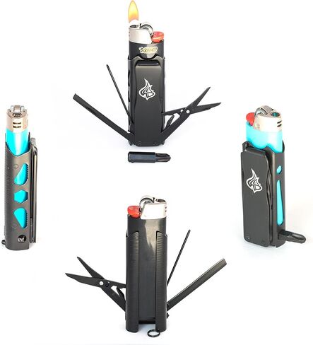 LighterBro Pro Lighter Sleeve - Multi-Tool - 420 Stainless Steel - Easily Fits Your Favorite Lighters - Includes Mini Pocket Knife, Ruler, Scissors, Screwdriver, Poker, Key Ring & More (Black) in Kuwait