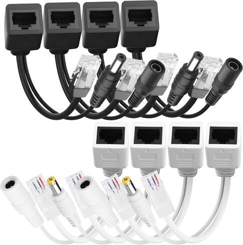 4 Pair Passive PoE Injector and Splitter Kit,Equipped with RJ45 Ethernet Interface 5.5×2.1mm DC Power Adapter Interface Black White in Saudi Arabia