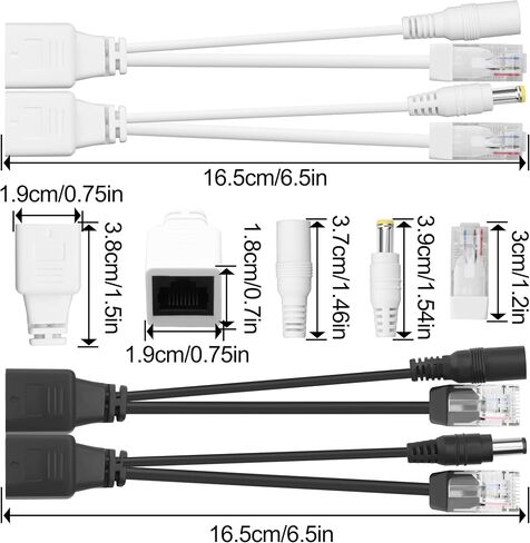 4 Pair Passive PoE Injector and Splitter Kit,Equipped with RJ45 Ethernet Interface 5.5×2.1mm DC Power Adapter Interface Black White in Saudi Arabia