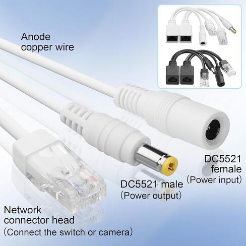 4 Pair Passive PoE Injector and Splitter Kit,Equipped with RJ45 Ethernet Interface 5.5×2.1mm DC Power Adapter Interface Black White in Saudi Arabia