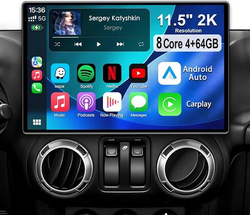 11.5" 2K QLED 8 Core 64GB Car Radio Stereo for Jeep Wrangler JK Compass Grand Cherokee Dodge Ram, Android 13 Head Unit with Carplay/Android Auto/5GHz WiFi/DSP/1080P Backup Camera/AM & FM in Kuwait