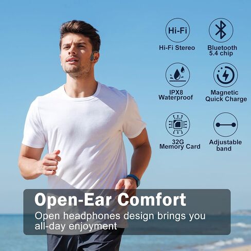 Swimming Headphones-Bone Conduction Headphones, IP68 Waterproof Open Earphones, LiteSurge Bluetooth 5.4 Underwater Sport Earbuds with 32 GB MP3 Memory for Swimming, Marathon-Ink Black in Kuwait