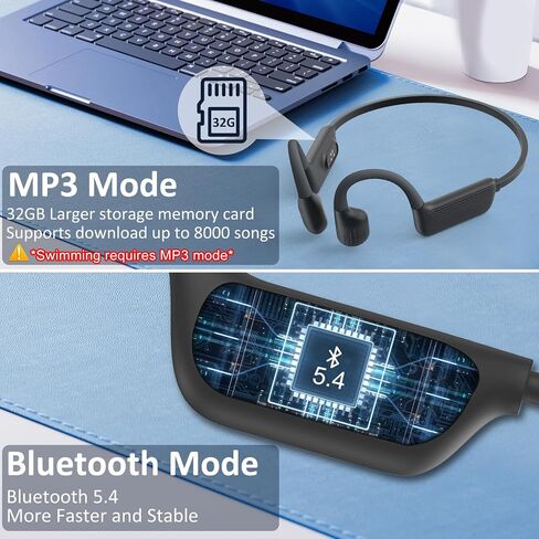 Swimming Headphones-Bone Conduction Headphones, IP68 Waterproof Open Earphones, LiteSurge Bluetooth 5.4 Underwater Sport Earbuds with 32 GB MP3 Memory for Swimming, Marathon-Ink Black in Kuwait