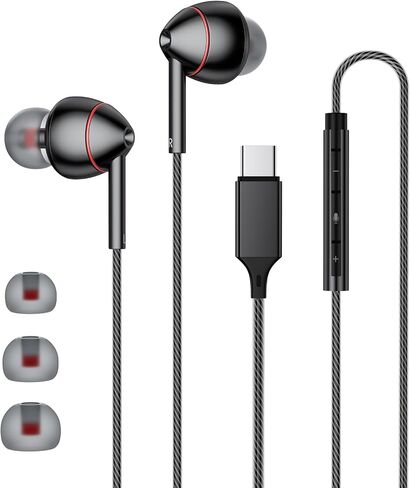 USB-C Wired Earbuds with Microphone, Volume Control, Noise Canceling, Compatible with Samsung Galaxy S24 S23 S22, iPhone 17 16 15 Pro Pro max, Pixel Phones in Kuwait