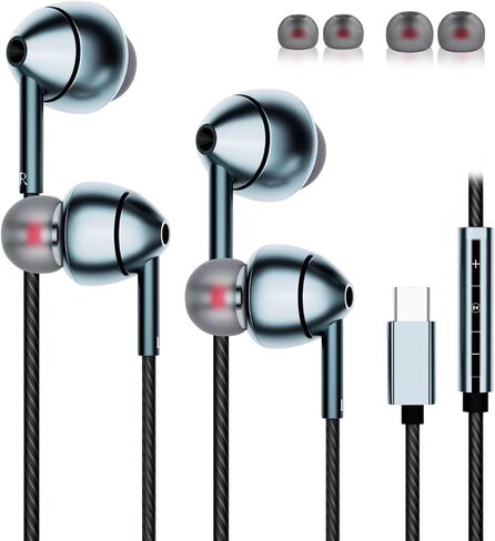 USB-C Wired Earbuds with Microphone, Volume Control, Noise Canceling, Compatible with Samsung Galaxy S24 S23 S22, iPhone 17 16 15 Pro Pro max, Pixel Phones in Kuwait