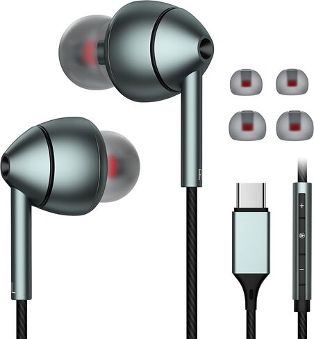 USB-C Wired Earbuds with Microphone, Volume Control, Noise Canceling, Compatible with Samsung Galaxy S24 S23 S22, iPhone 17 16 15 Pro Pro max, Pixel Phones in Kuwait