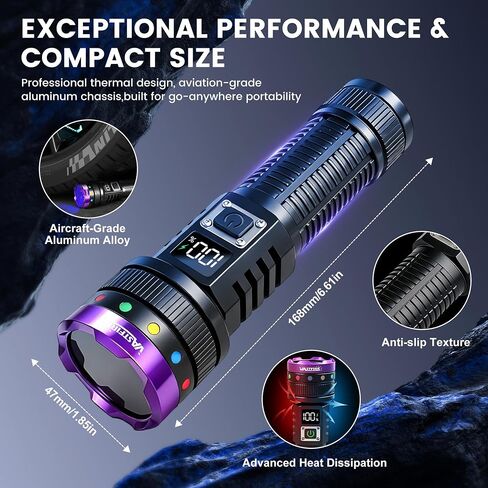 VASTFIRE 365nm UV Light Rechargeable, 30W 3LEDs Black Light Powerful UV Flashlight, LCD Display & Filter Lens, Strong Ultraviolet Blacklight for Resin Curing, Pet Urine Detection, Rocks, Scorpion,etc in Kuwait